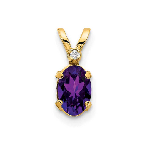 Image of 14K Yellow Gold Diamond & Amethyst Birthstone Pendant