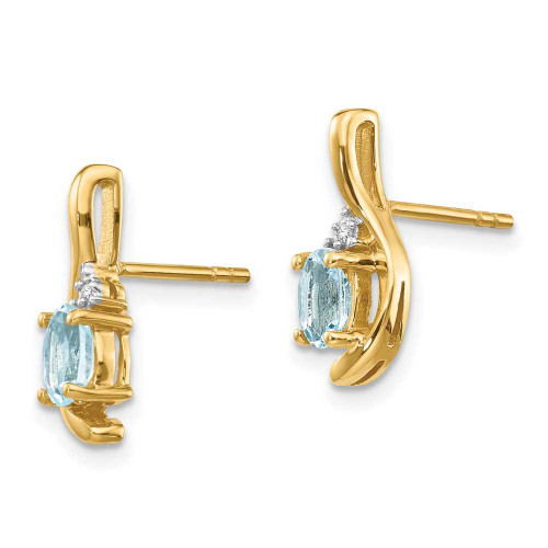 Image of 14mm 14K Yellow Gold Diamond & Aquamarine Earrings XBS415