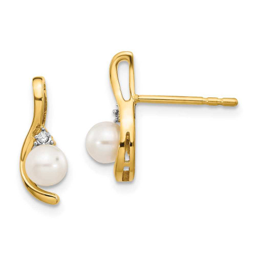 Image of 14mm 14K Yellow Gold Diamond & Cultured Freshwater Pearl Stud Earrings XBS418