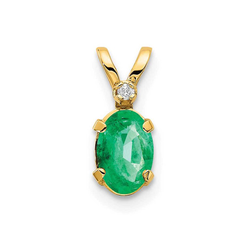 Image of 14K Yellow Gold Diamond & Emerald Birthstone Pendant