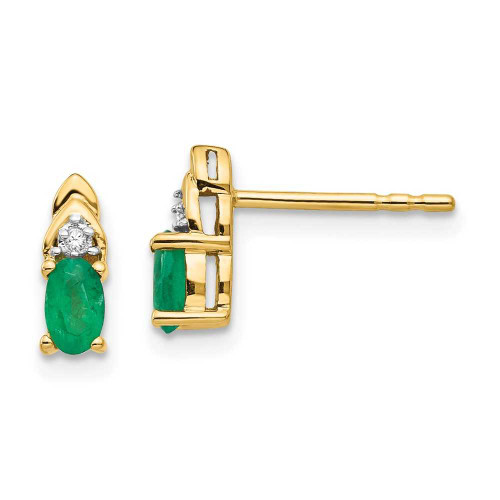 Image of 9mm 14K Yellow Gold Diamond & Emerald Earrings XBS273