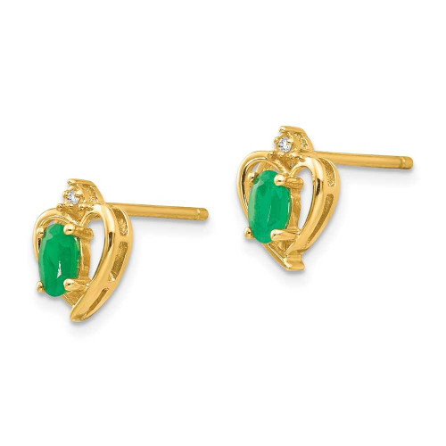 Image of 17mm 14K Yellow Gold Diamond & Emerald Stud Earrings XBS489