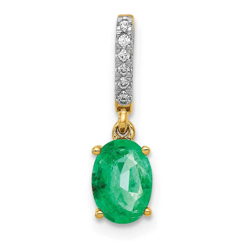 Image of 14K Yellow Gold Diamond & Oval Emerald Pendant PM5253-EM-003-YA