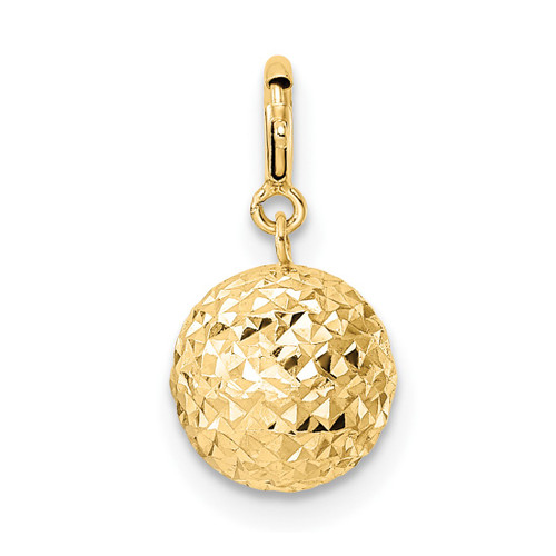 14K Yellow Gold Diamond-cut Ball w/ Spring Ring Clasp Charm