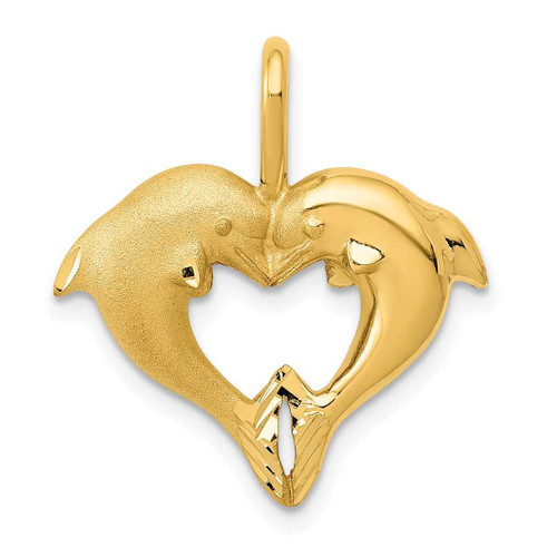 Image of 14K Yellow Gold Dolphin Heart Pendant