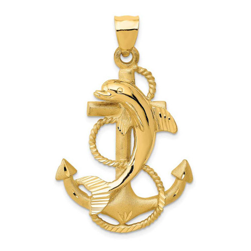 Image of 14K Yellow Gold Dolphin On Anchor Pendant