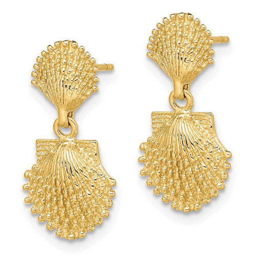 Image of 20mm 14K Yellow Gold Double Beaded Scallop Shell Dangle Earrings