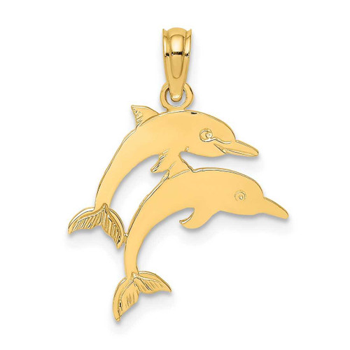 Image of 14K Yellow Gold Double Dolphins Right Pendant