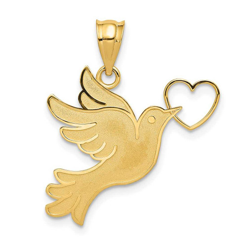 Image of 14K Yellow Gold Dove w/ Heart Pendant