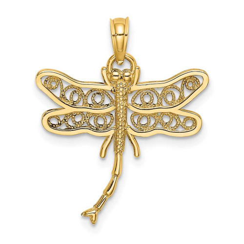 Image of 14K Yellow Gold Dragonfly w/ Beaded Filigree Wings Pendant