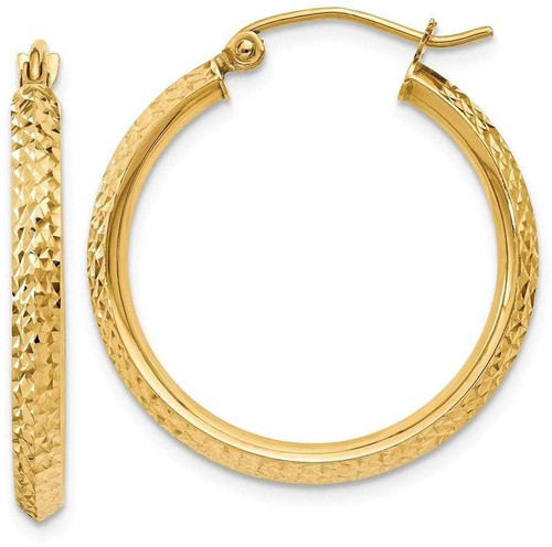 Image of 25mm 14K Yellow Gold Edged Shiny-Cut 2.5X25mm Hollow Hoop Earrings