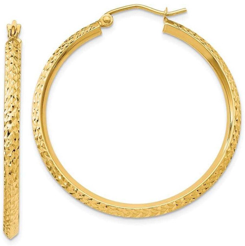 Image of 35mm 14K Yellow Gold Edged Shiny-Cut Hollow Hoop Earrings TC820