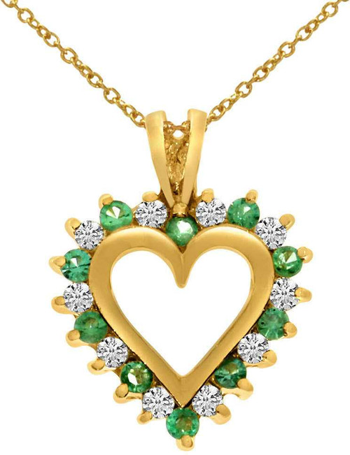Image of 14K Yellow Gold Emerald & Diamond Heart Shaped Pendant (Chain NOT included)