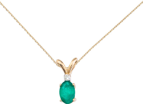 Image of 14K Yellow Gold Emerald & Diamond Oval Pendant (Chain NOT included)