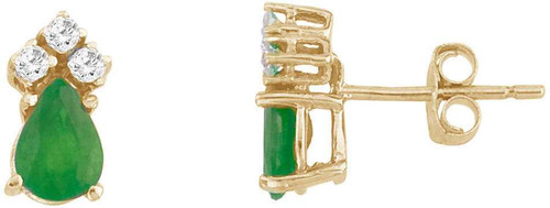 Image of 14K Yellow Gold Emerald & Diamond Pear-Shaped Earrings E6028-05