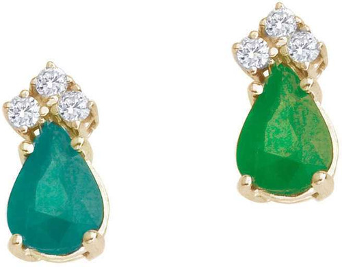 Image of 14K Yellow Gold Emerald & Diamond Pear-Shaped Earrings E6066-05
