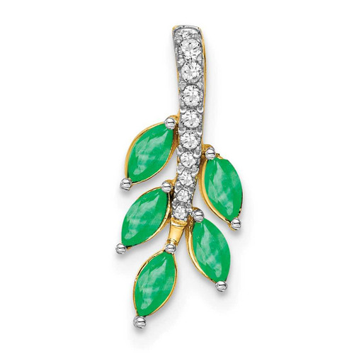 Image of 14k Yellow Gold Emerald and Diamond Leaf Pendant