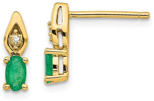 Image of 12mm 14K Yellow Gold Emerald Diamond Earrings