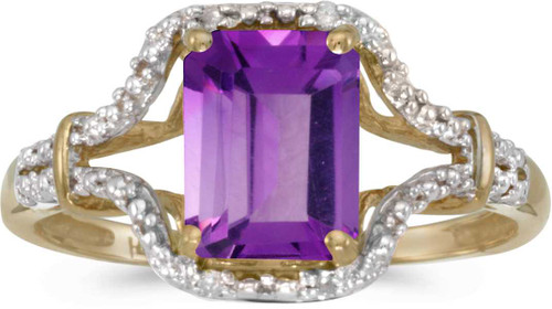 Image of 14k Yellow Gold Emerald-cut Amethyst And Diamond Ring (CM-RM2619X-02)