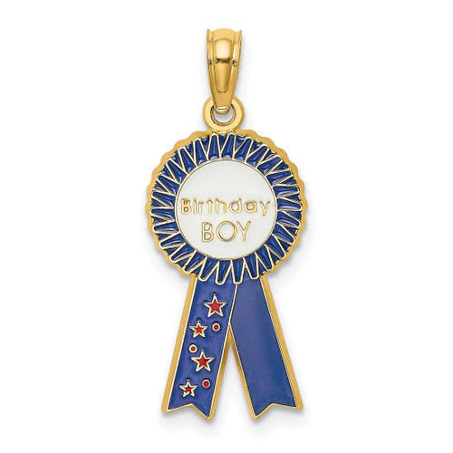 Image of 14K Yellow Gold Enamel Birthday Boy Blue Ribbon Pendant