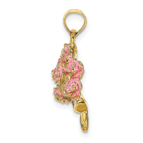 Image of 14K Yellow Gold Enameled Bouquet of Pink Roses Pendant