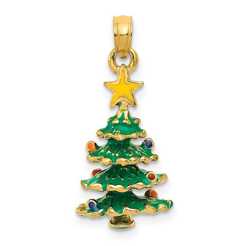 Image of 14K Yellow Gold Enameled Christmas Tree Pendant YC935