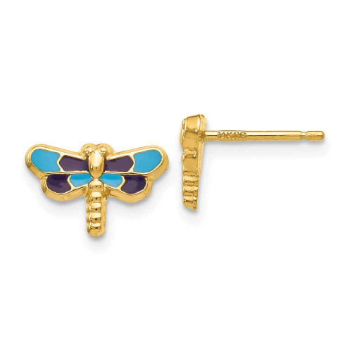 Image of 7mm 14K Yellow Gold Enameled Dragonfly Stud Earrings