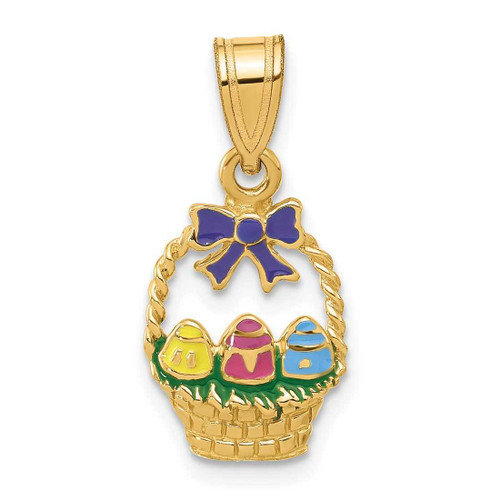 Image of 14K Yellow Gold Enameled Easter Basket w/ Bow & Eggs Pendant