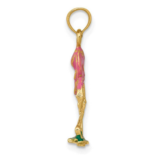 Image of 14K Yellow Gold Enameled Flamingo Pendant