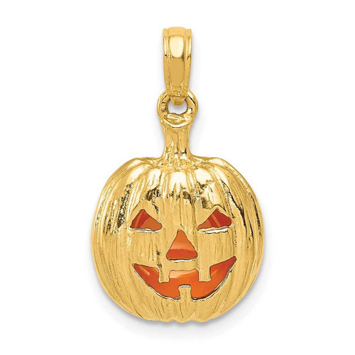 Image of 14K Yellow Gold Enameled Inside 3-D Cut-Out Pumpkin Pendant