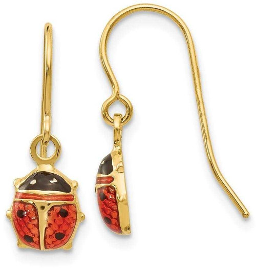 Image of 19mm 14K Yellow Gold Enameled Ladybug Dangle Earrings