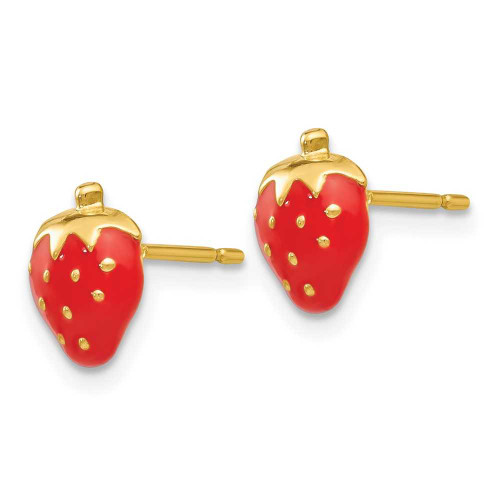 Image of 8mm 14K Yellow Gold Enameled Strawberry Stud Earrings