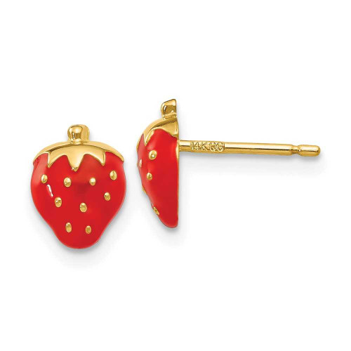 Image of 8mm 14K Yellow Gold Enameled Strawberry Stud Earrings