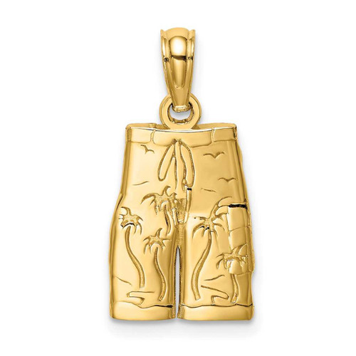 Image of 14K Yellow Gold Engraved Board Shorts w/ Palm Trees Pendant