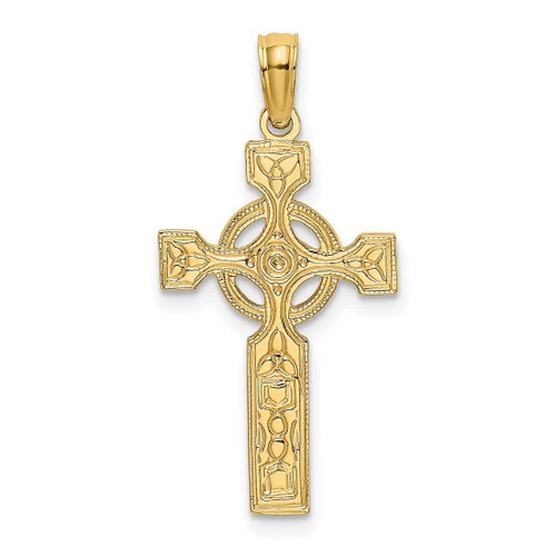 Image of 14K Yellow Gold Engraved Celtic Cross w/ Eternity Circle Pendant