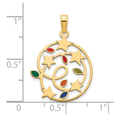 Image of 14K Yellow Gold Epoxy Christmas Lights & Stars Pendant