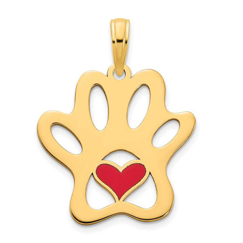 Image of 14K Yellow Gold Epoxy Paw Print with Heart Pendant