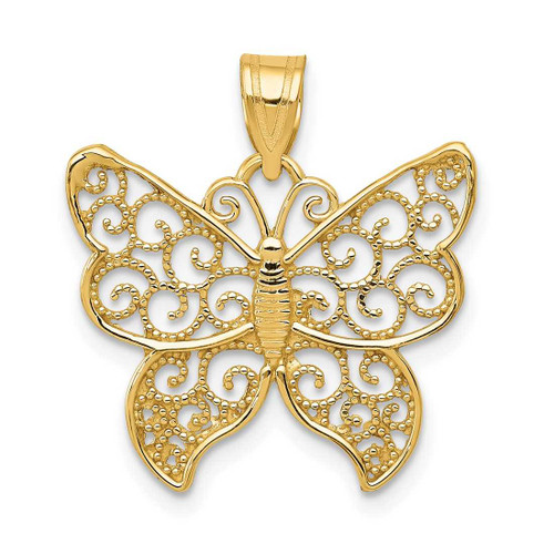 Image of 14K Yellow Gold Filigree Butterfly Pendant
