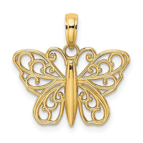 Image of 14K Yellow Gold Filigree Butterfly Pendant K6473