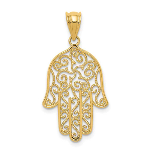 Image of 14K Yellow Gold Filigree Hamsa Pendant