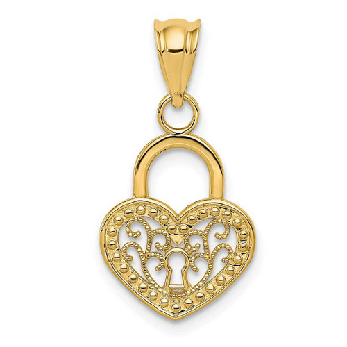 Image of 14K Yellow Gold Filigree Heart Lock Pendant