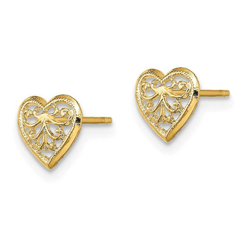 Image of 7.25mm 14K Yellow Gold Filigree Heart Stud Post Earrings