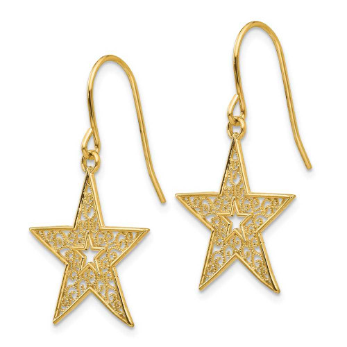 Image of 31mm 14K Yellow Gold Filigree Star Shepherd Hook Earrings
