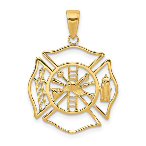 Image of 14K Yellow Gold Firefighter Shield Pendant