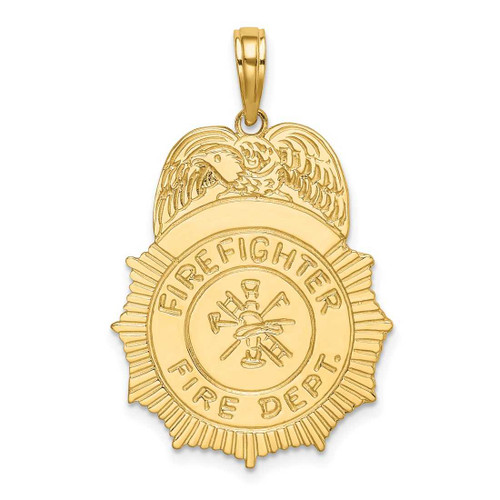 Image of 14K Yellow Gold Fireman Fire Dept Badge Pendant