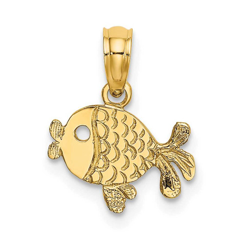 Image of 14K Yellow Gold Flat & Engraved Playful Fish Pendant