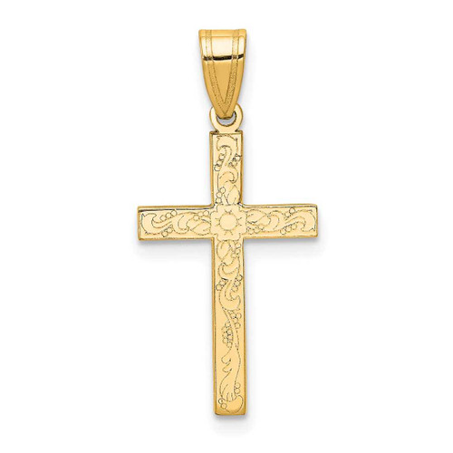 Image of 14K Yellow Gold Floral Cross Pendant XR137