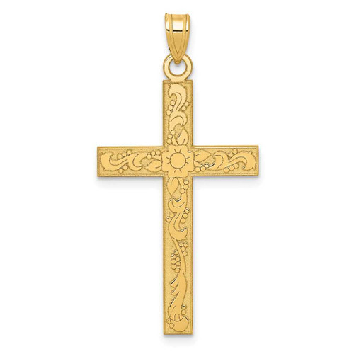 Image of 14K Yellow Gold Floral Cross Pendant XR139