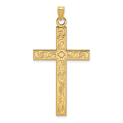 Image of 14K Yellow Gold Floral Design Cross Pendant