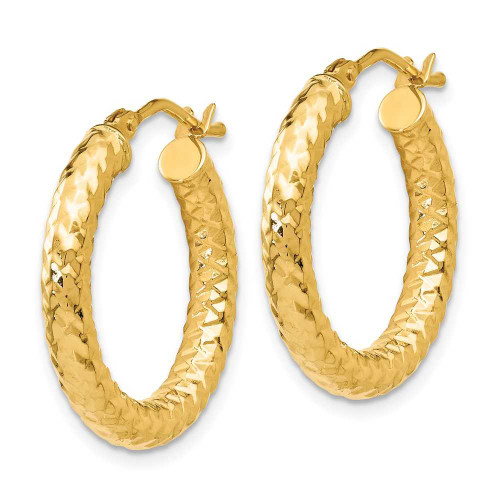 Image of 22mm 14K Yellow Gold Foreverlite Polished and Textured Hoop Earrings LE465